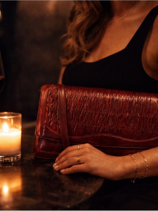 Handbags - Vintage Eel Skin Leather Shoulder Bag | Cherry Brown Statement Purse